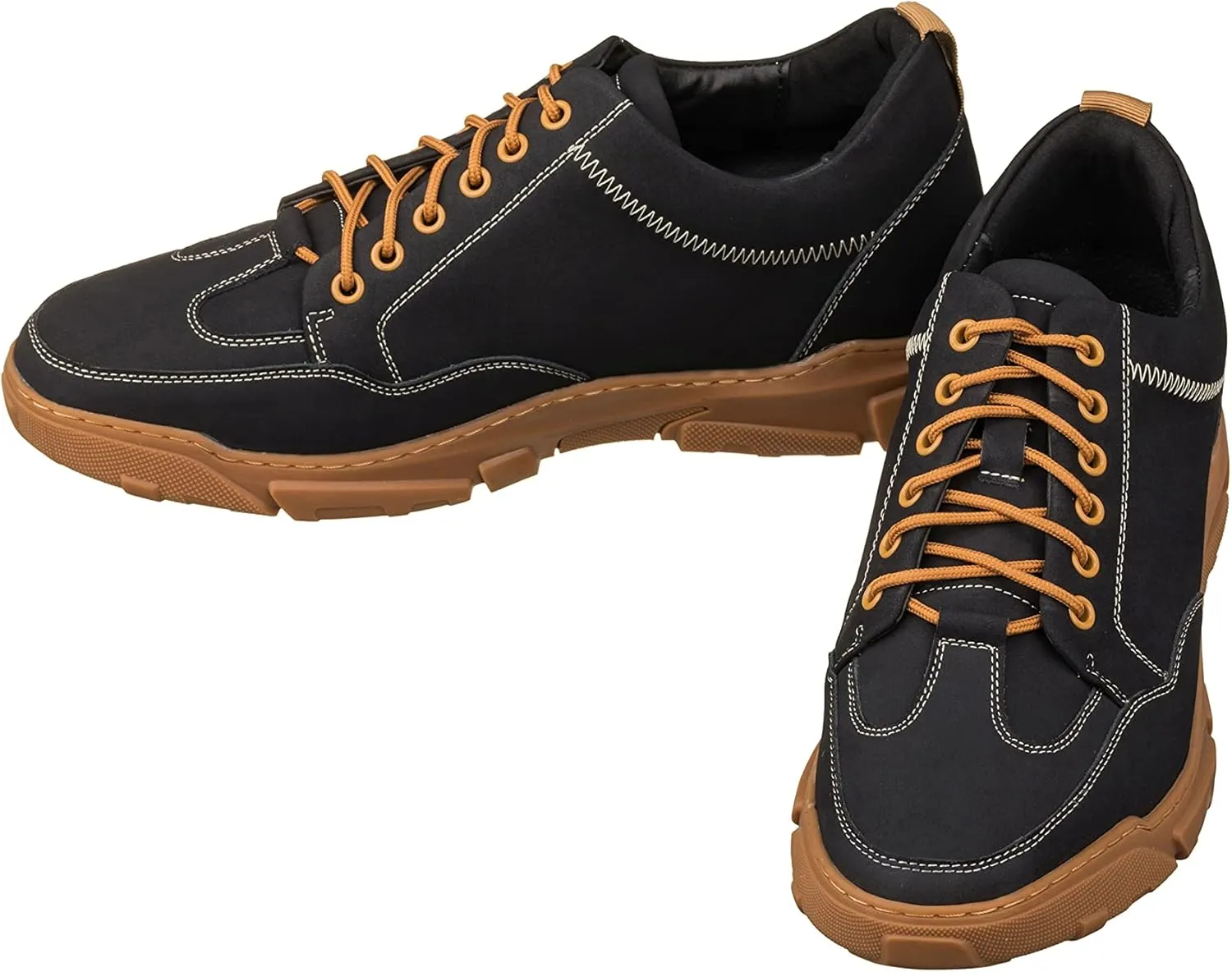 CALTO Men's Invisible Height Increasing Elevator Shoes - Black Leather Lace-up Hiking Style Boots - 2.8 Inches Taller - K8025- Size 7.5 D(M) US