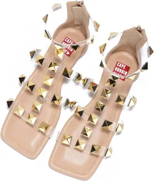 Cape Robbin Presents Play Zimza Sandals Slides for Women, Studded Womens Mules Slip On Shoes