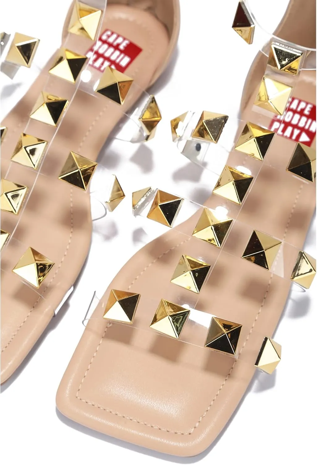 Cape Robbin Presents Play Zimza Sandals Slides for Women, Studded Womens Mules Slip On Shoes