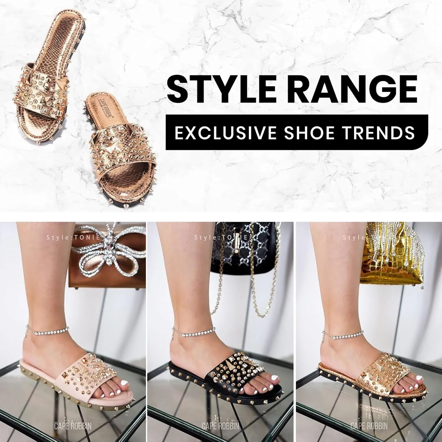 Cape Robbin Tonie Spike and Stud Adorned Flat Sandals (Tonie)