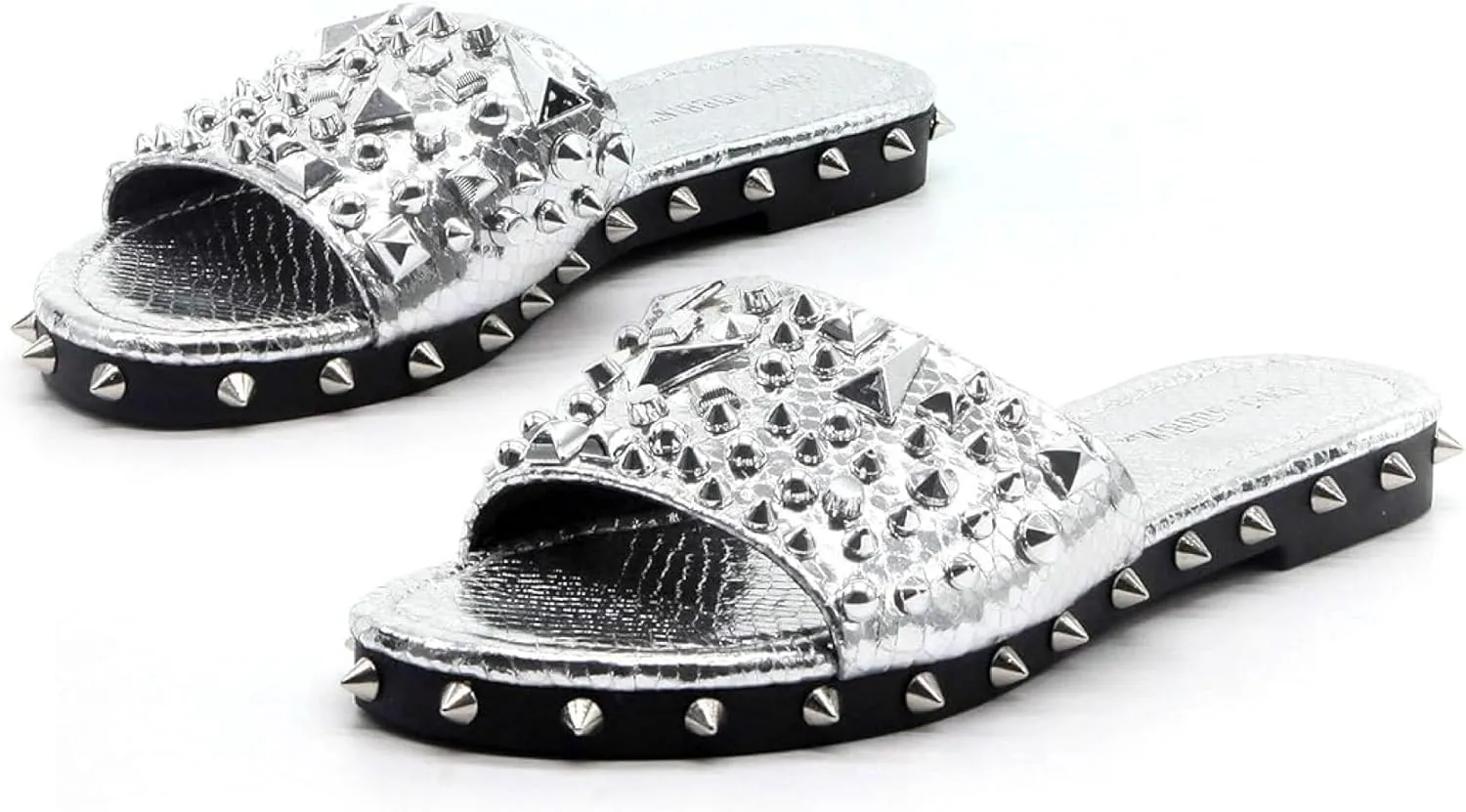 Cape Robbin Tonie Spike and Stud Adorned Flat Sandals (Tonie)
