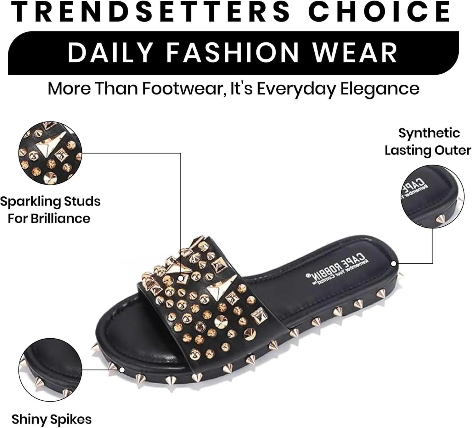 Cape Robbin Tonie Spike and Stud Adorned Flat Sandals (Tonie)