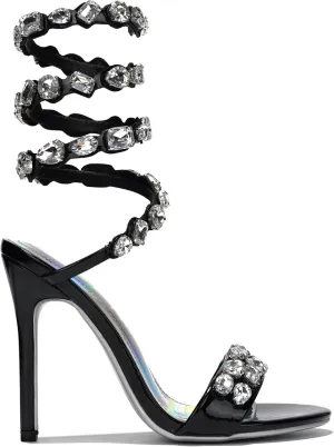 Cape Robbin Women's Rhinestone Stiletto Heel Sandals Jewel Spiral Ankle Wrap Strap High Heels Sandal