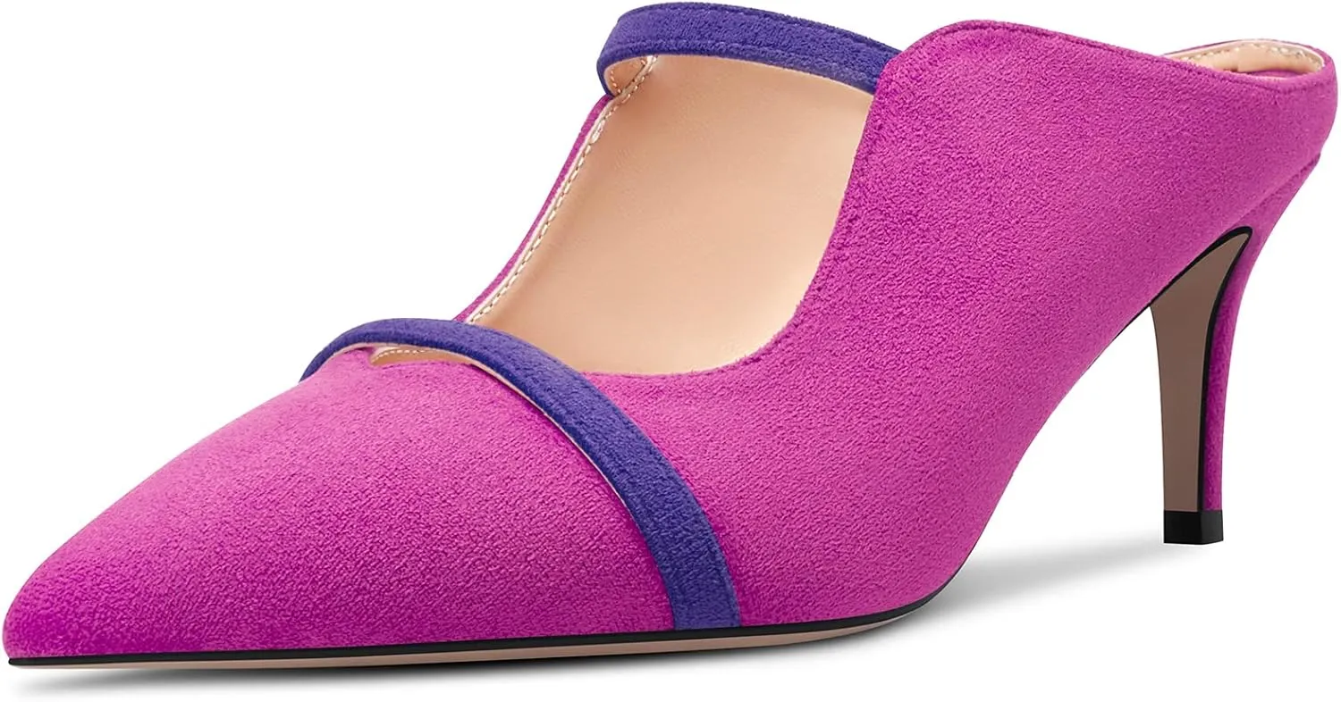 Castamere Women Mid Heel Pointed Toe Slip-on Patchwork Pumps Mules Shoes Casual Dress 2.6 Inches Heels