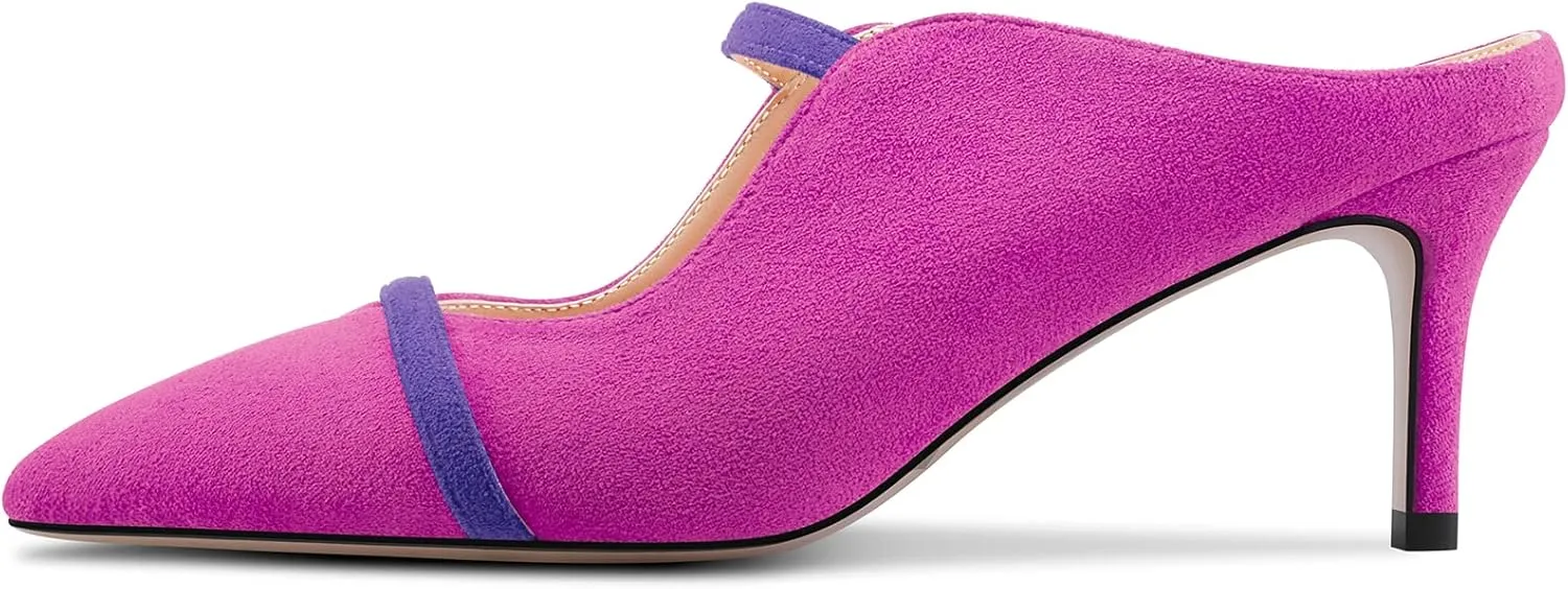 Castamere Women Mid Heel Pointed Toe Slip-on Patchwork Pumps Mules Shoes Casual Dress 2.6 Inches Heels