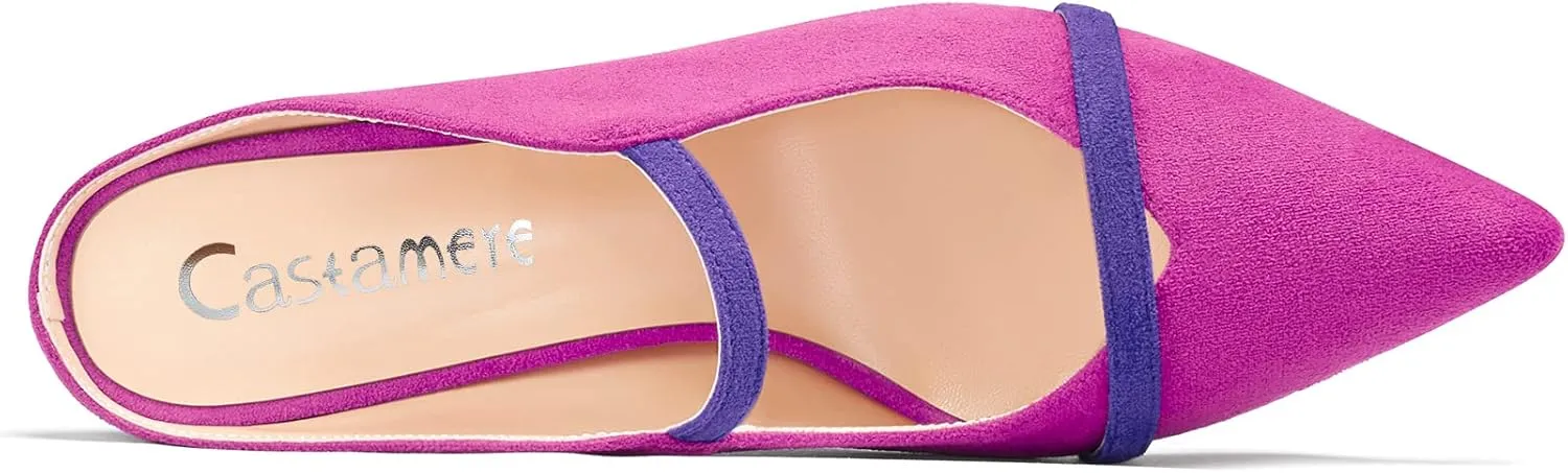 Castamere Women Mid Heel Pointed Toe Slip-on Patchwork Pumps Mules Shoes Casual Dress 2.6 Inches Heels