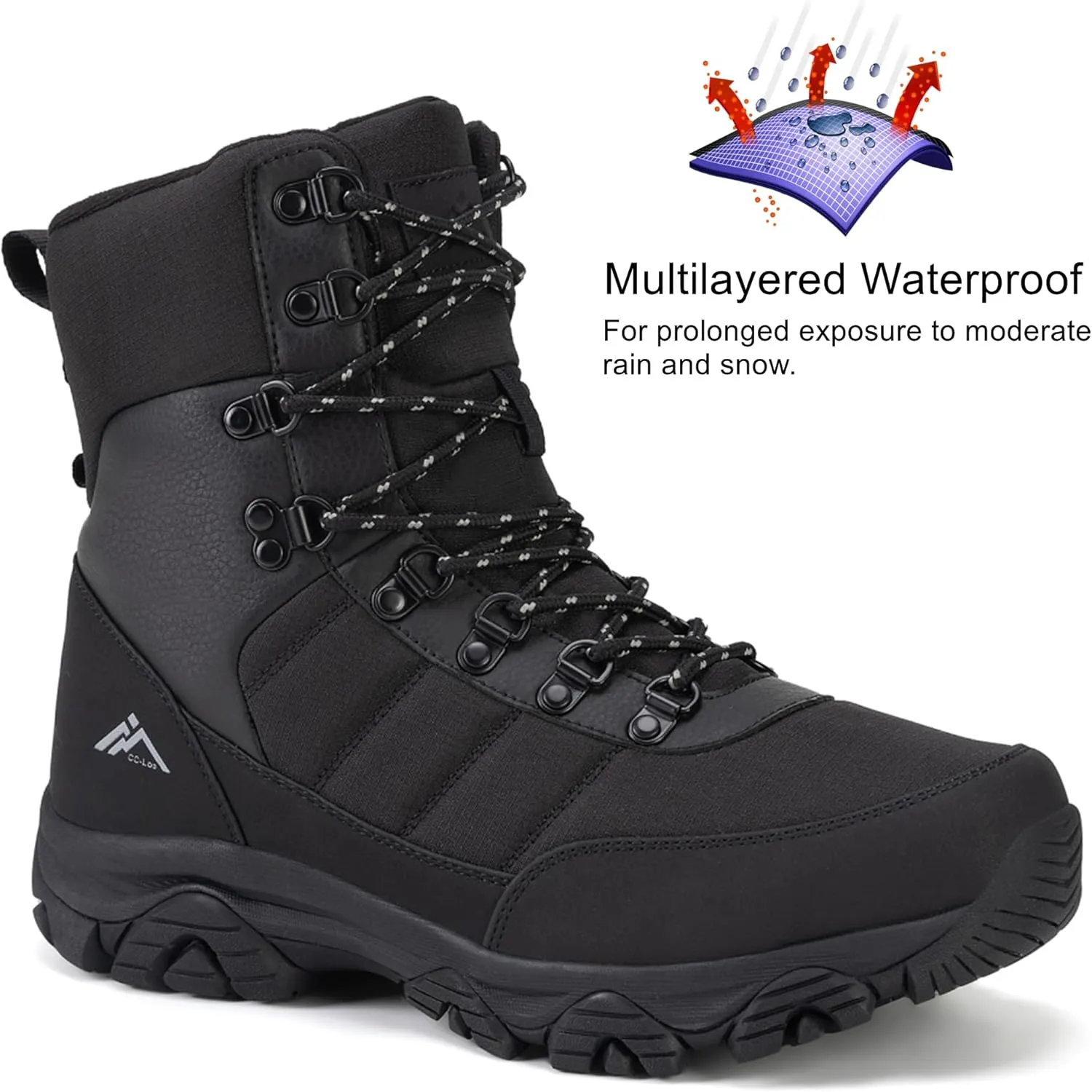 CC-Los Men's Waterproof Winter Snow Boots Warm Fur Lined Lightweight Non-Slip Outdoor Work Boots for Cold Weather
