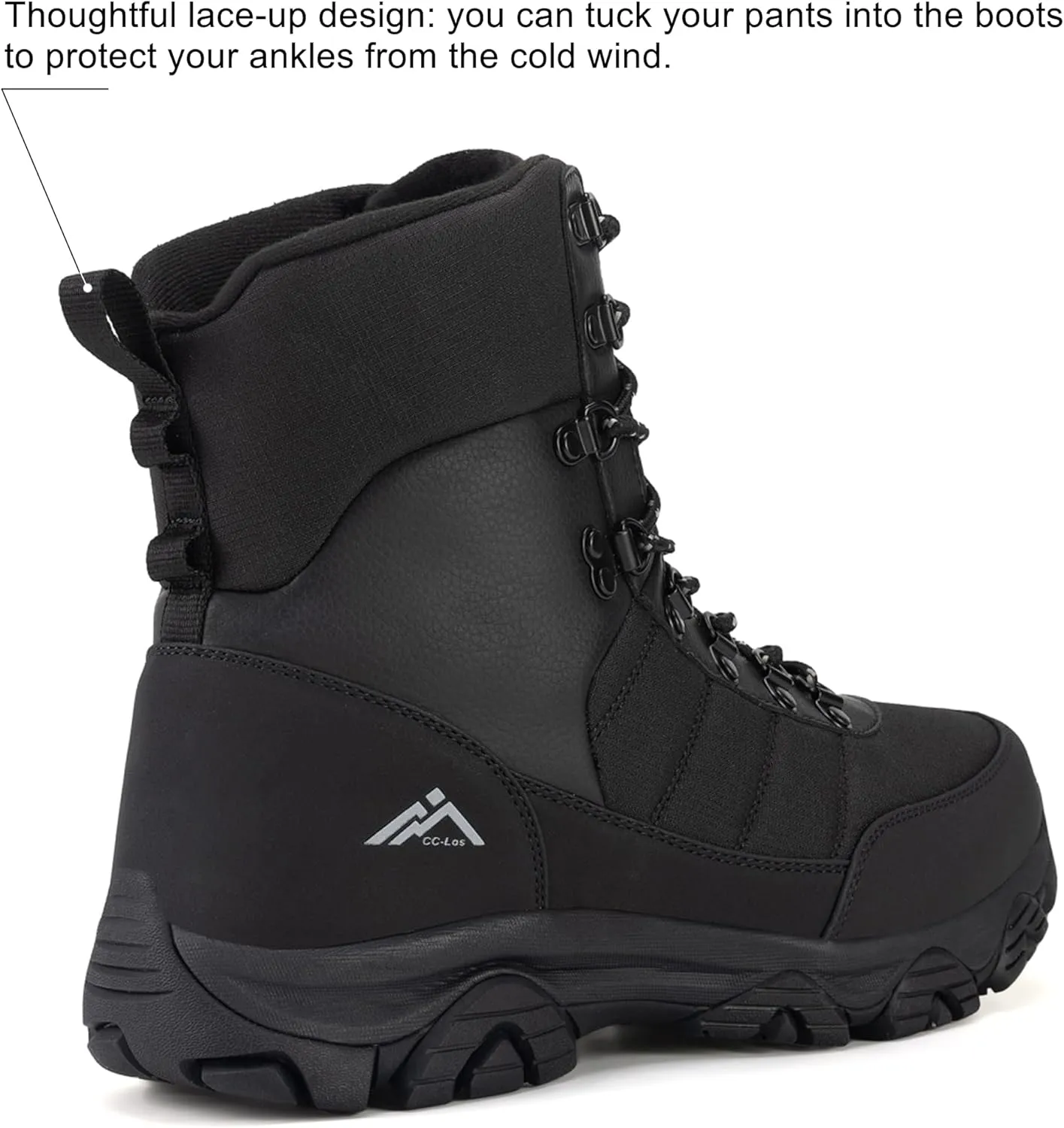 CC-Los Men's Waterproof Winter Snow Boots Warm Fur Lined Lightweight Non-Slip Outdoor Work Boots for Cold Weather