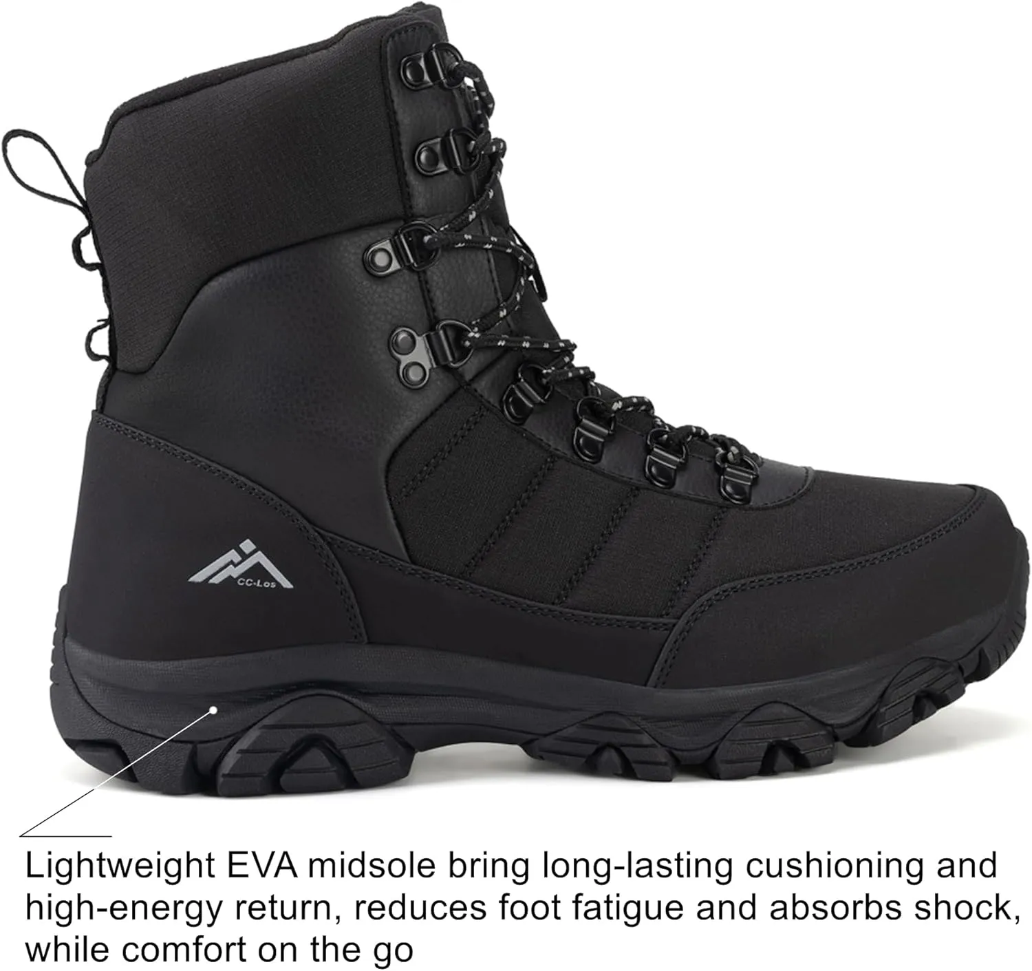 CC-Los Men's Waterproof Winter Snow Boots Warm Fur Lined Lightweight Non-Slip Outdoor Work Boots for Cold Weather