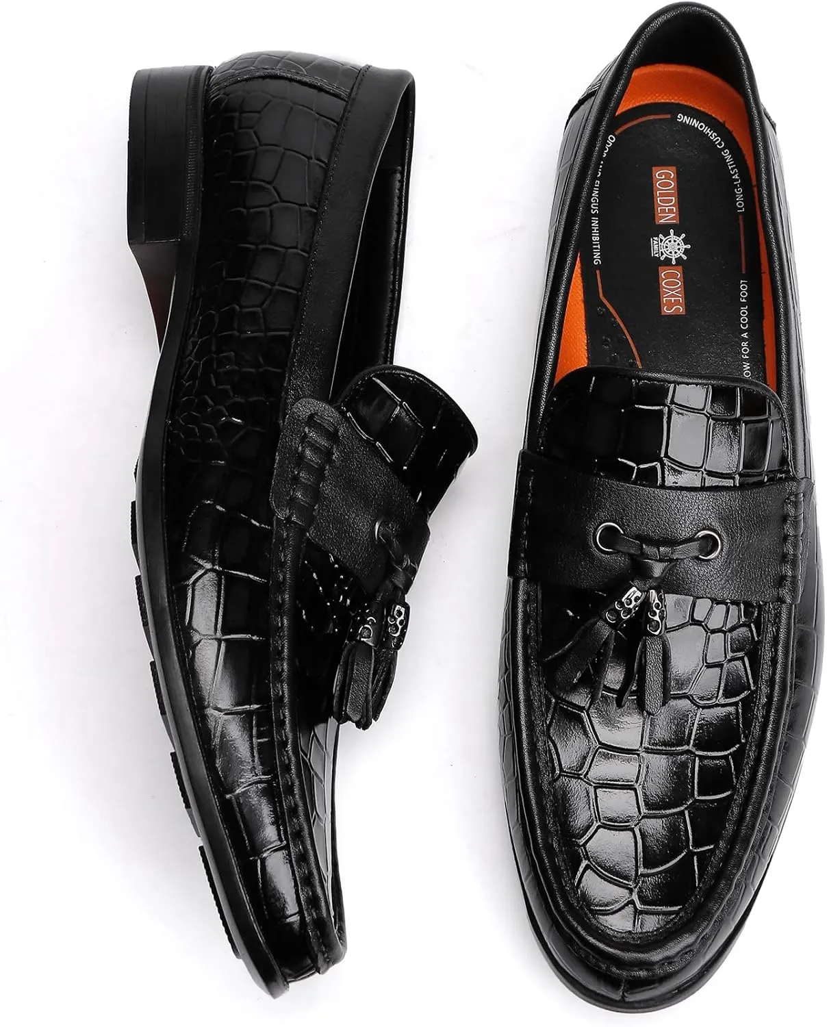 Classic Men's Leather Tassel Dress Shoes Formal Alligator Printed Business Penny Loafer Driving Party Wedding Shoes for Mens