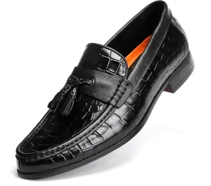 Classic Men's Leather Tassel Dress Shoes Formal Alligator Printed Business Penny Loafer Driving Party Wedding Shoes for Mens