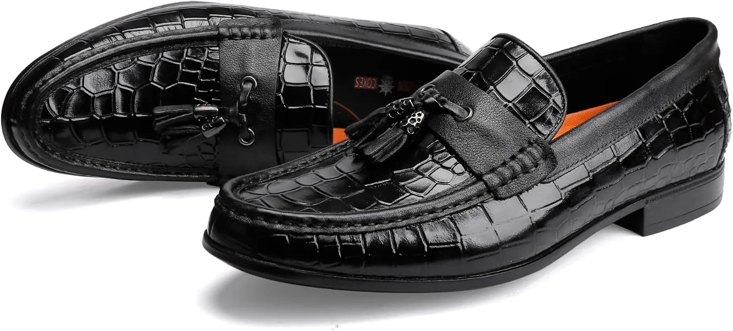Classic Men's Leather Tassel Dress Shoes Formal Alligator Printed Business Penny Loafer Driving Party Wedding Shoes for Mens