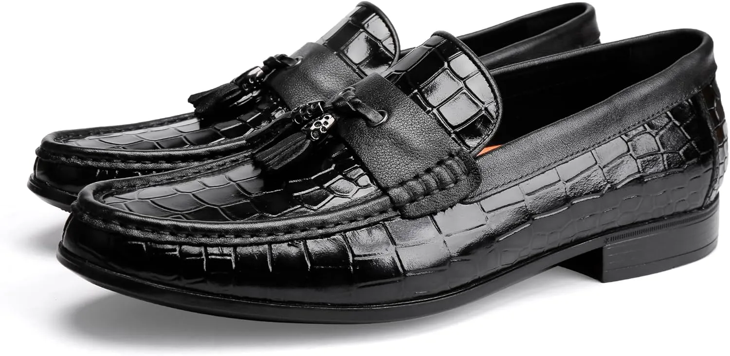 Classic Men's Leather Tassel Dress Shoes Formal Alligator Printed Business Penny Loafer Driving Party Wedding Shoes for Mens