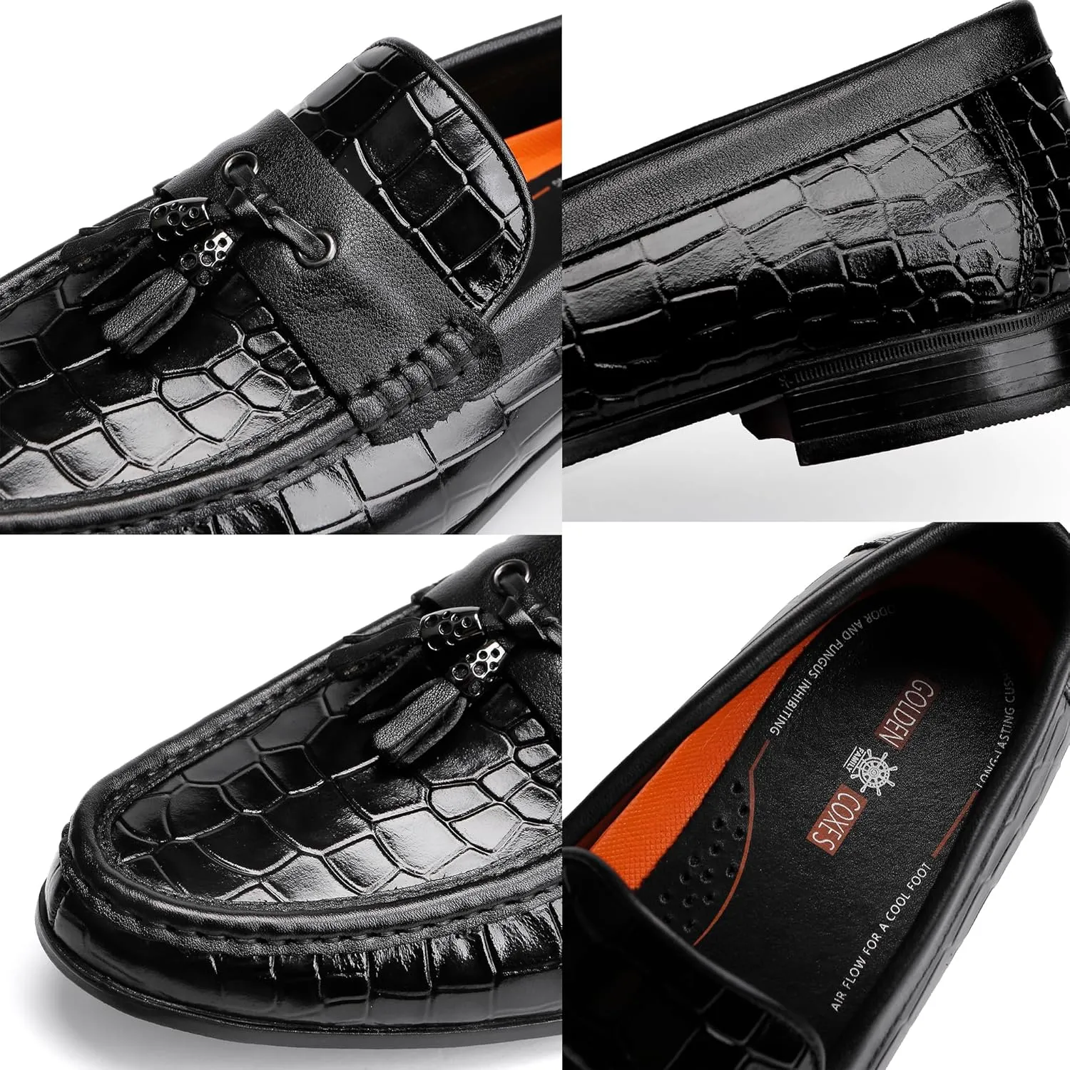 Classic Men's Leather Tassel Dress Shoes Formal Alligator Printed Business Penny Loafer Driving Party Wedding Shoes for Mens