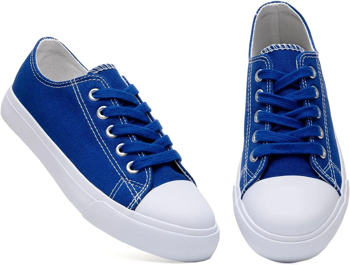 Classic Unisex Low-Top Canvas Sneakers – Boys Girls and Toddler Casual Lace-Up Shoes with Rubber Sole, Includes Extra White Shoelaces
