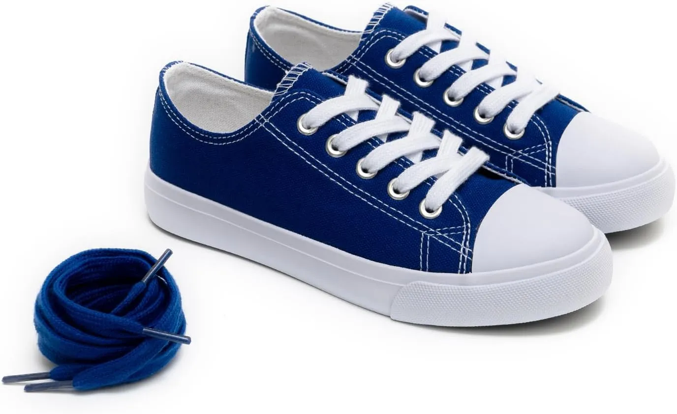 Classic Unisex Low-Top Canvas Sneakers – Boys Girls and Toddler Casual Lace-Up Shoes with Rubber Sole, Includes Extra White Shoelaces