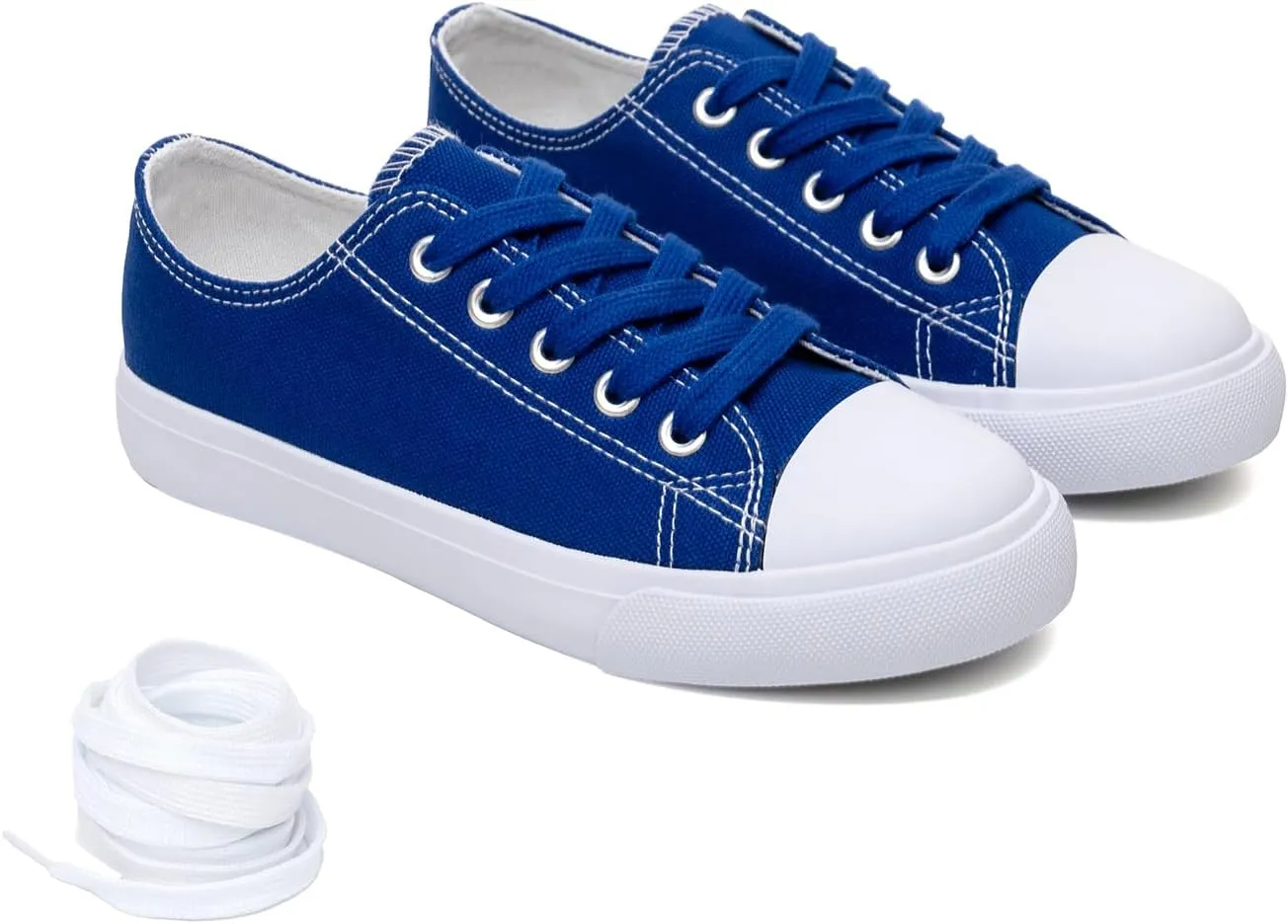 Classic Unisex Low-Top Canvas Sneakers – Boys Girls and Toddler Casual Lace-Up Shoes with Rubber Sole, Includes Extra White Shoelaces