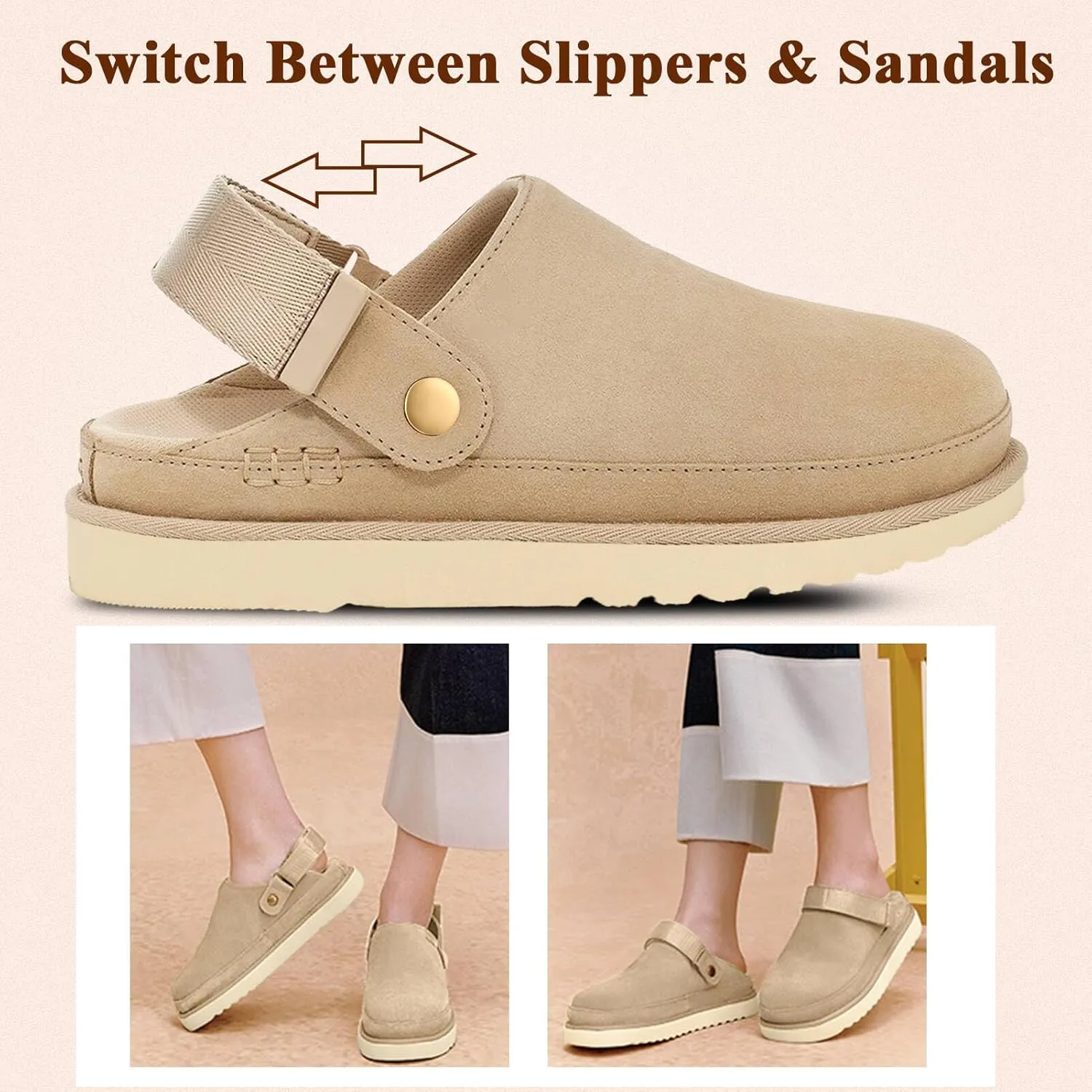 Clogs for Women Slippers Women's Platform Mules & Clogs with Strap Slip on Shoes Sandals Arch Support Adjustable
