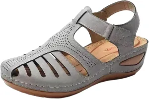 Closed Toe Sandals Women Arch Support Sandals Dressy Summer Ankle Strap Non-Slip Hollow Out Wedge Sandal Beach Shoes