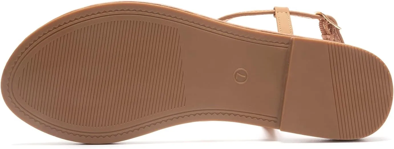 Colgo Thong Flat Sandals, Casual Women T-Strap Dress Sandals with Adjustable Ankle Buckle for Summer Wedding