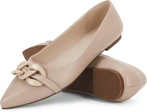 Coutgo Women's Ballet Flats Chain Pointed Toe Slip On Flats Shoes for Women Dressy Comfort Loafers