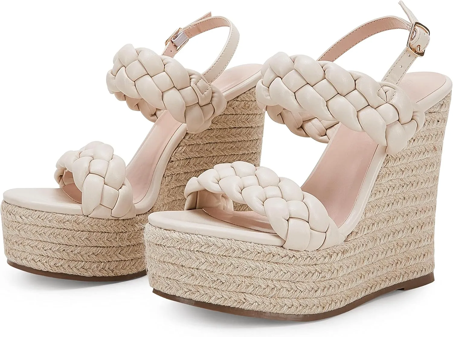 Coutgo Women's Braided Espadrille Platform Wedge Sandals Open Toe Two Strap Ankle Buckle Summer Shoes