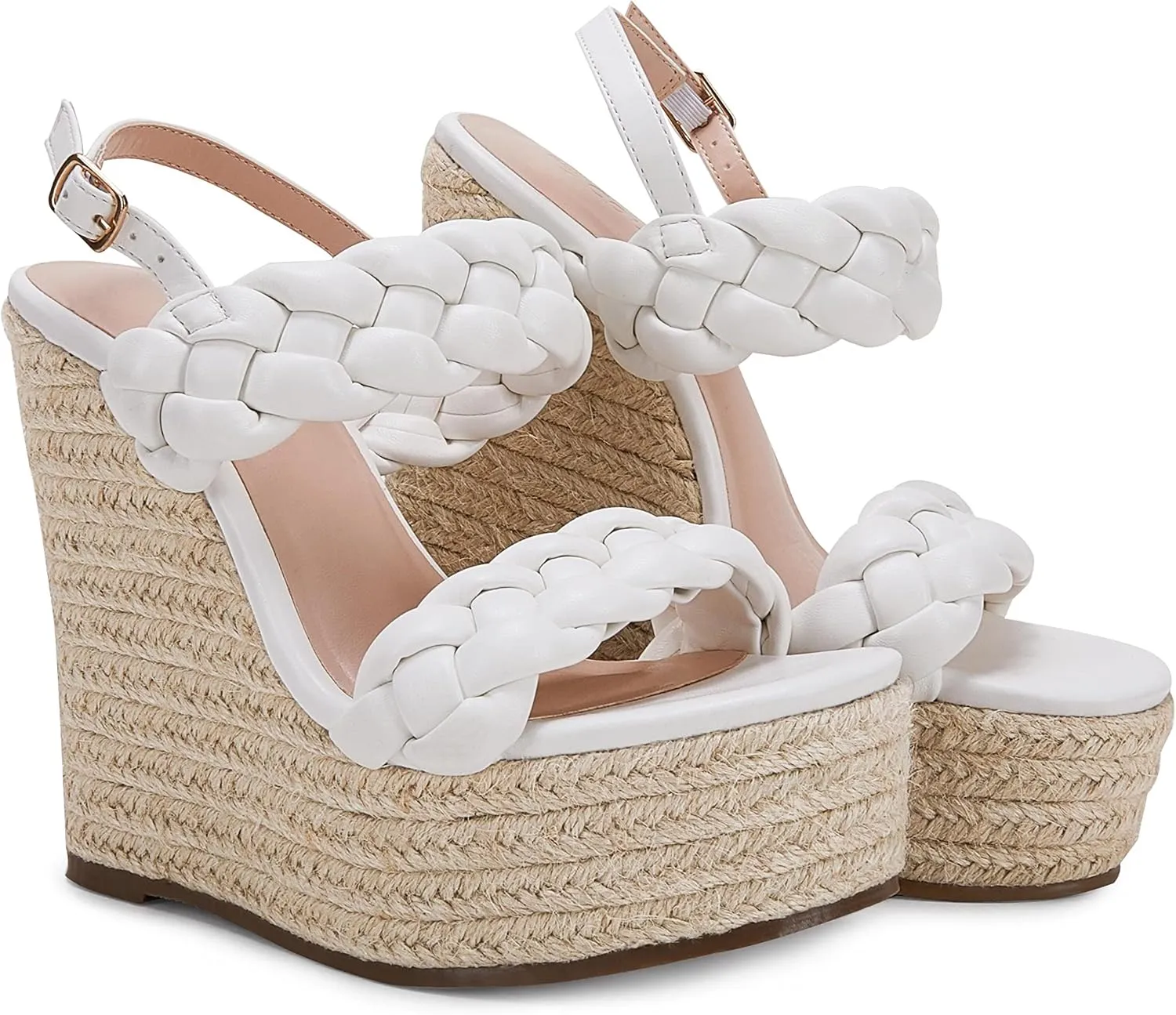 Coutgo Women's Braided Espadrille Platform Wedge Sandals Open Toe Two Strap Ankle Buckle Summer Shoes