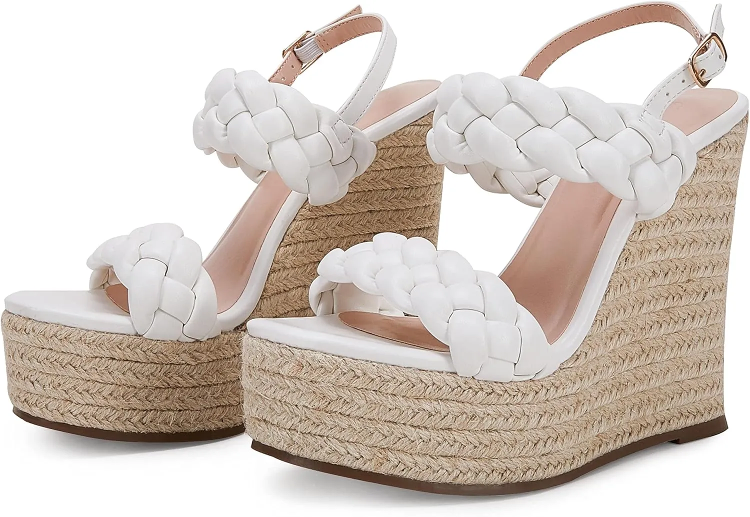Coutgo Women's Braided Espadrille Platform Wedge Sandals Open Toe Two Strap Ankle Buckle Summer Shoes