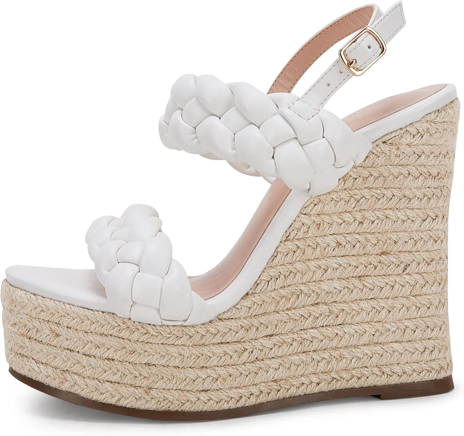 Coutgo Women's Braided Espadrille Platform Wedge Sandals Open Toe Two Strap Ankle Buckle Summer Shoes