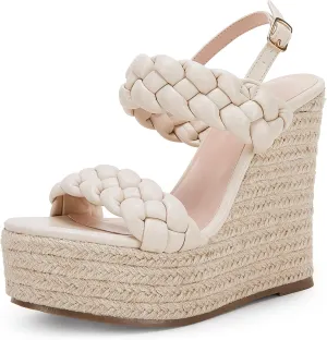 Coutgo Women's Braided Espadrille Platform Wedge Sandals Open Toe Two Strap Ankle Buckle Summer Shoes