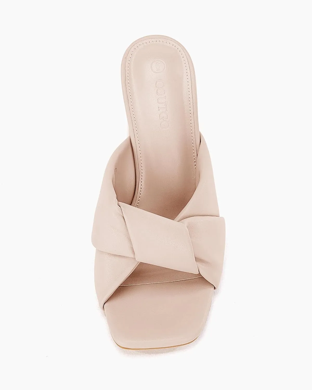 Coutgo Womens Chunky Heeled Mules Puffy Knot Square Open Toe Slip On Sandals Summer Evening Party Prom Shoes