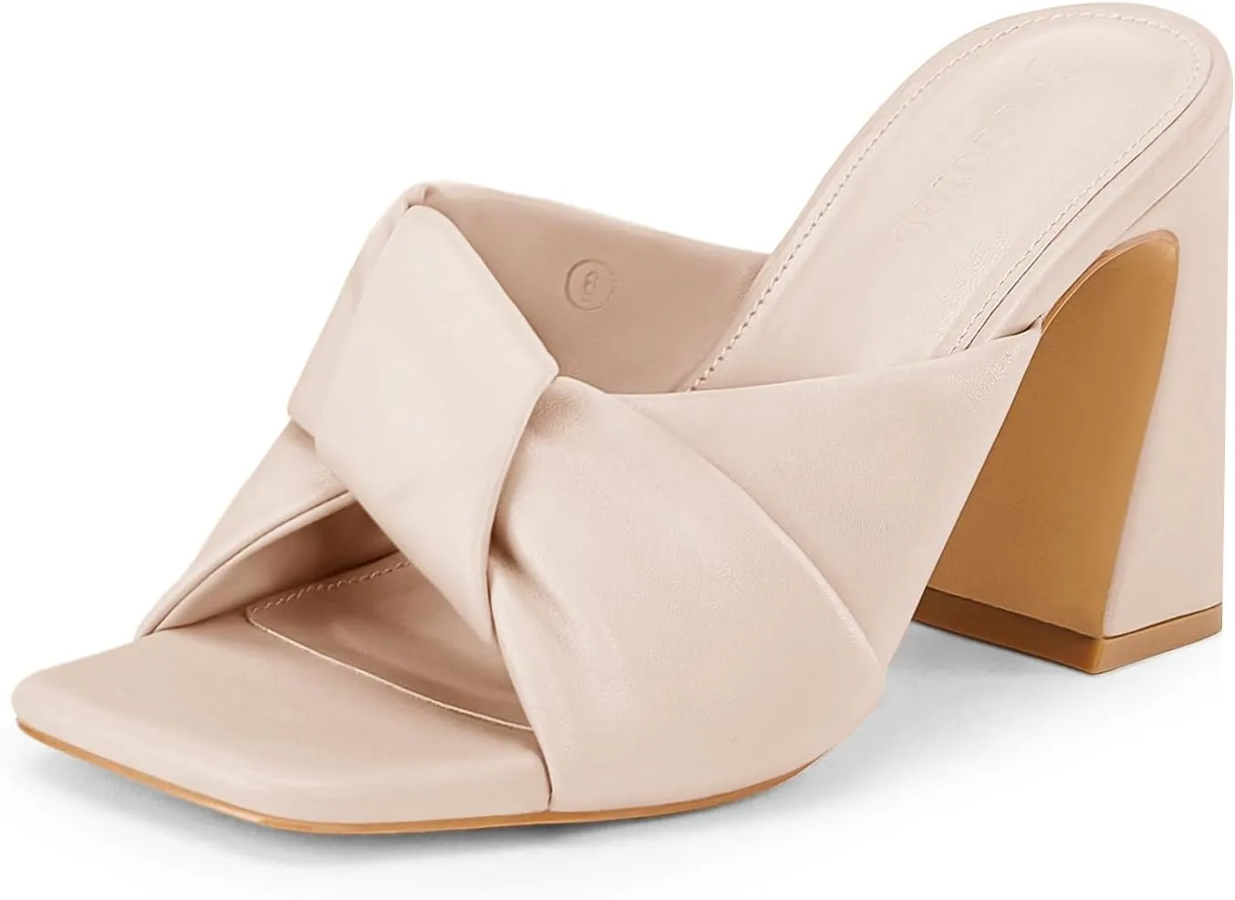 Coutgo Womens Chunky Heeled Mules Puffy Knot Square Open Toe Slip On Sandals Summer Evening Party Prom Shoes