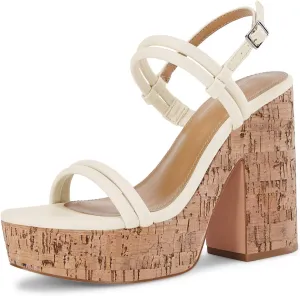 Coutgo Womens Cork Wedge Sandals Heels Open Toe High Heel Platform Slingback Ankle Strap Buckle Summer Dressy Shoes