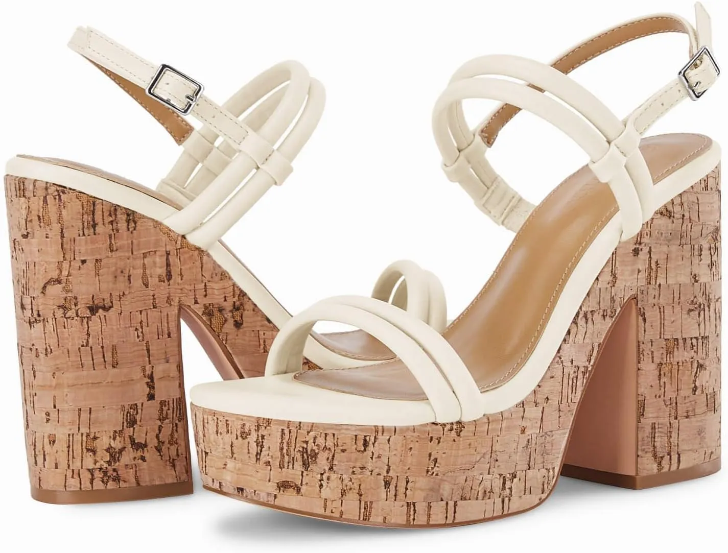 Coutgo Womens Cork Wedge Sandals Heels Open Toe High Heel Platform Slingback Ankle Strap Buckle Summer Dressy Shoes