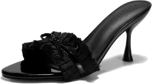 Coutgo Womens High Heels Mules Open Toe Bow Tie Sandals Ruffle Stiletto Slip on Prom Dress Shoes