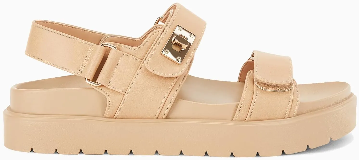 Coutgo Womens Platform Sandals Comfortable Flat Sandals Double Strap Footbed Summer Beach Sandals