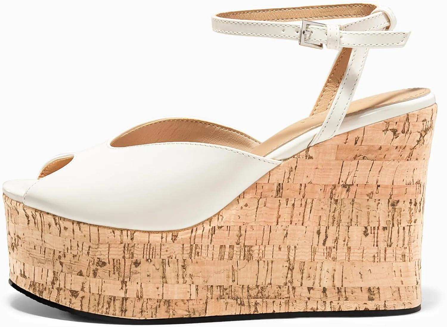 Coutgo Womens Platform Wedge Sandals Cork Dressy Peep Toe Ankle Buckle Strap High Heels Summer Shoes