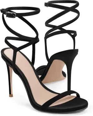 Coutgo Womens Strappy Lace up Heels Sandals Sexy High Heeled Ankle Strap Summer Dress Shoes