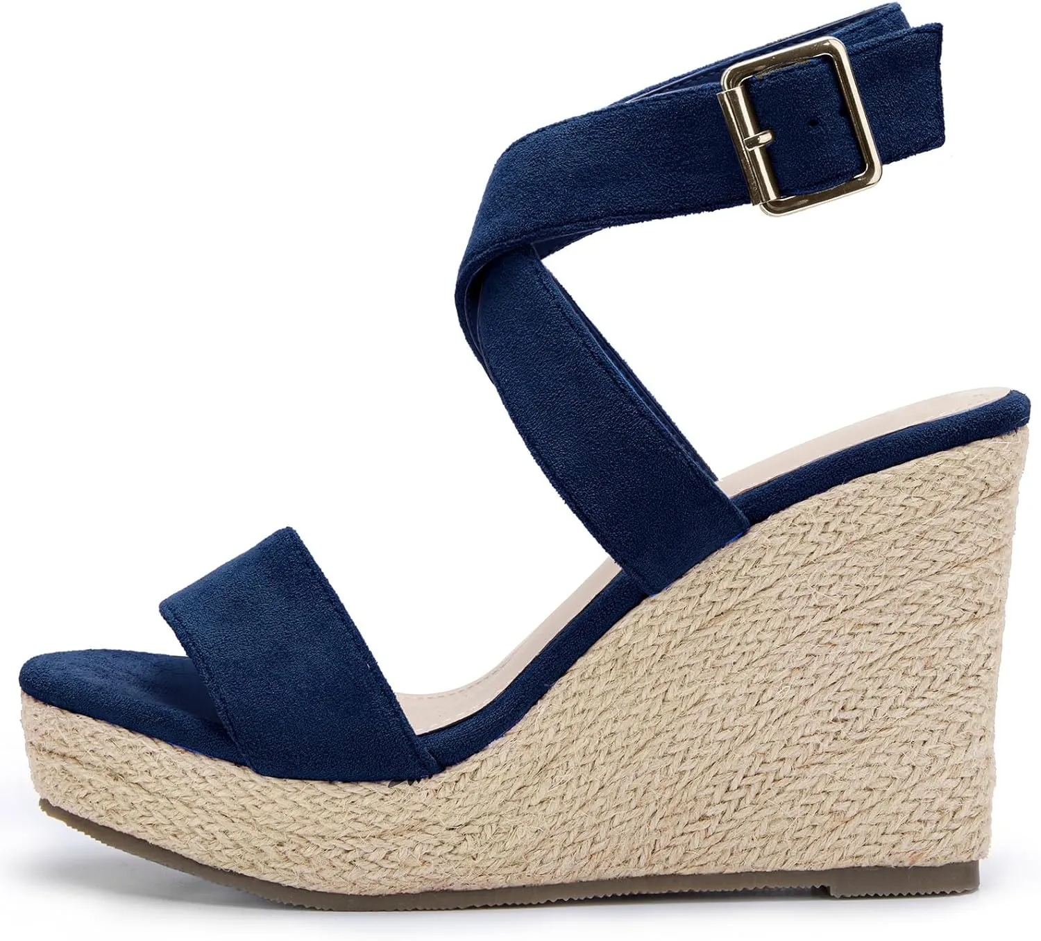 Coutgo Women's Wedge Sandals Cross Strap Espadrille Platform Ankle Buckle Summer Casual Shoes