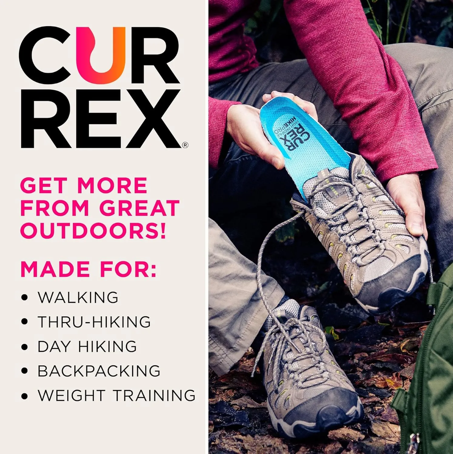 CURREX HikePro Insoles for Hiking Boots & Shoes – Shock Absorbing Inserts to Help Reduce Fatigue and Increase Performance – Anti-Slip Heel Surface for Stability – for Men & Women – High Arch, XL