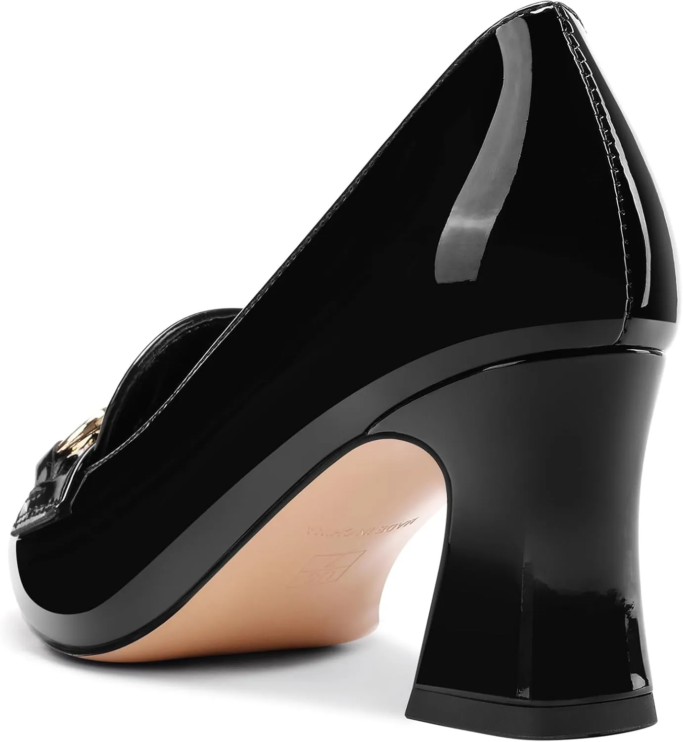 DearOnly Heeled Loafers for Women Square Toe Chunky Block Mid Heel Pumps Slip-on Metal Chain Work Office Dress Shoes 2.8 Inches Heels