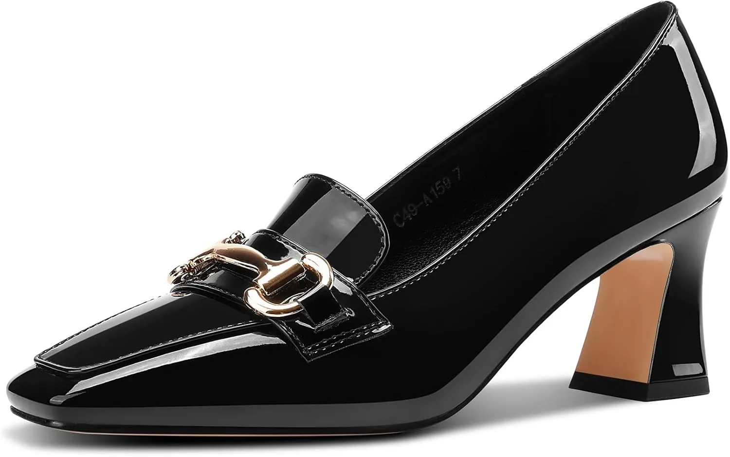 DearOnly Heeled Loafers for Women Square Toe Chunky Block Mid Heel Pumps Slip-on Metal Chain Work Office Dress Shoes 2.8 Inches Heels