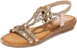 DKCHENH Rhinestone Sandals for Women Flat - Trendy Sparkling Boho Ladies' Flat Sandals,Beautiful Sparkling Boho Ladies' Flat Sandals for Summer.