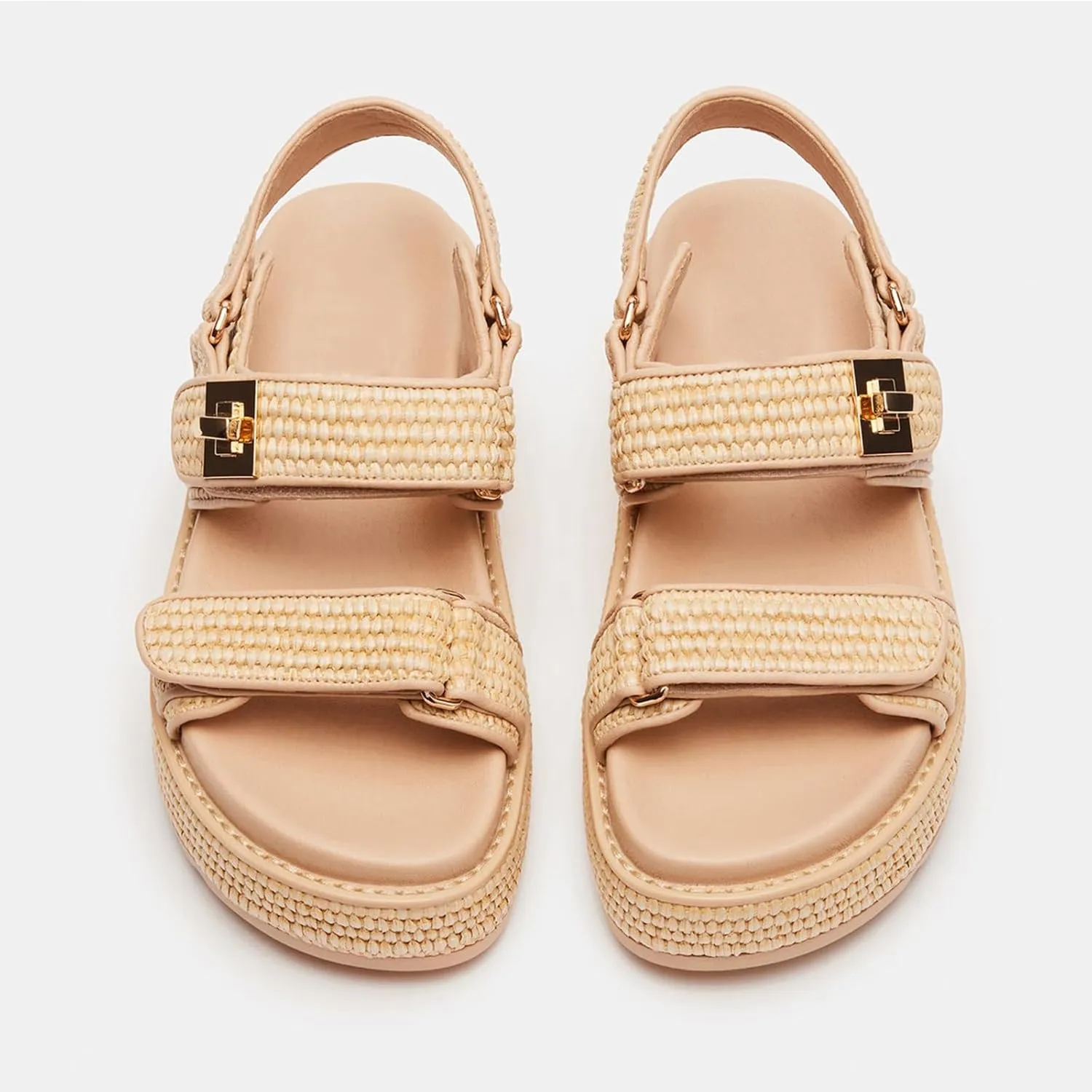 DOEYG Raffia Platform Sandals for Women Comfortable Casual Adjustable Buckle Strap Summer Open Toe Woven Slingback Beach Sandals