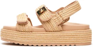 DOEYG Raffia Platform Sandals for Women Comfortable Casual Adjustable Buckle Strap Summer Open Toe Woven Slingback Beach Sandals