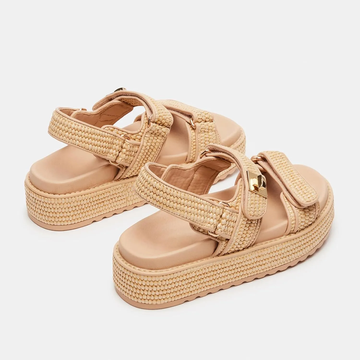 DOEYG Raffia Platform Sandals for Women Comfortable Casual Adjustable Buckle Strap Summer Open Toe Woven Slingback Beach Sandals
