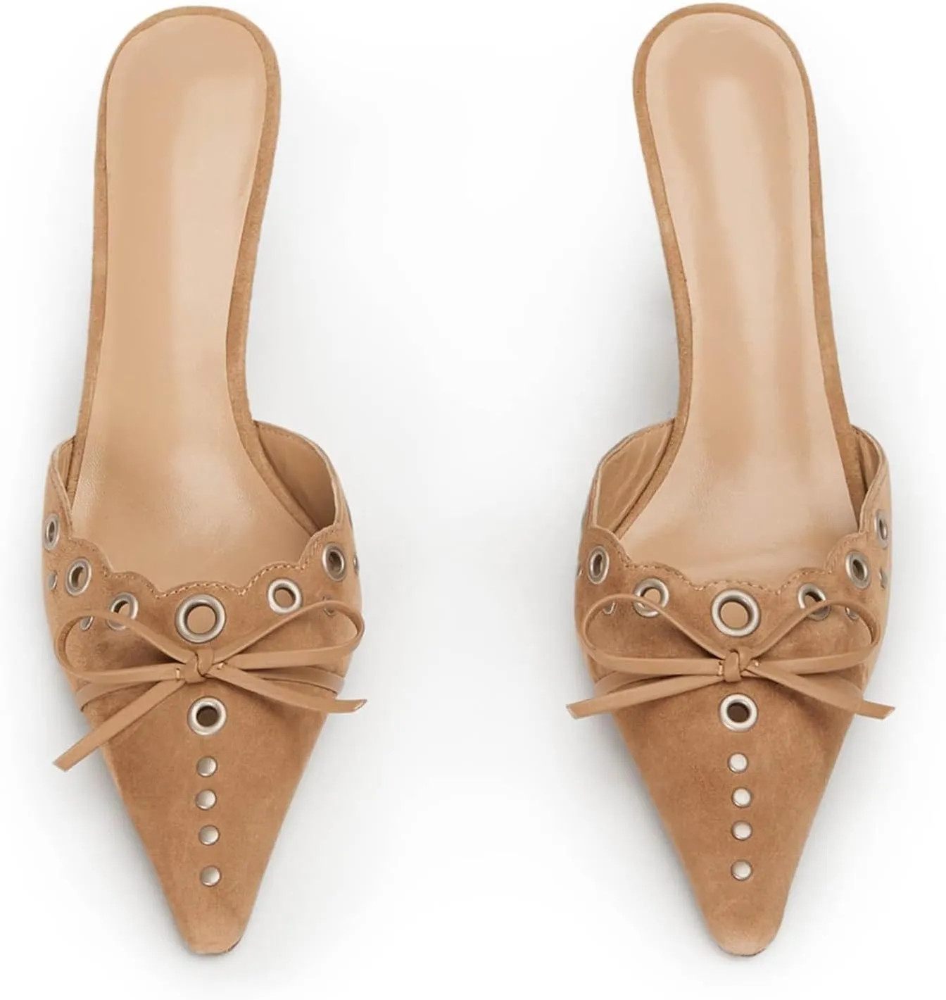 DOEYG Women Pointed Toe Bow Heels Mules Slip on Stiletto Heels Sandals Dress Party Wedding Studded Heels Pumps