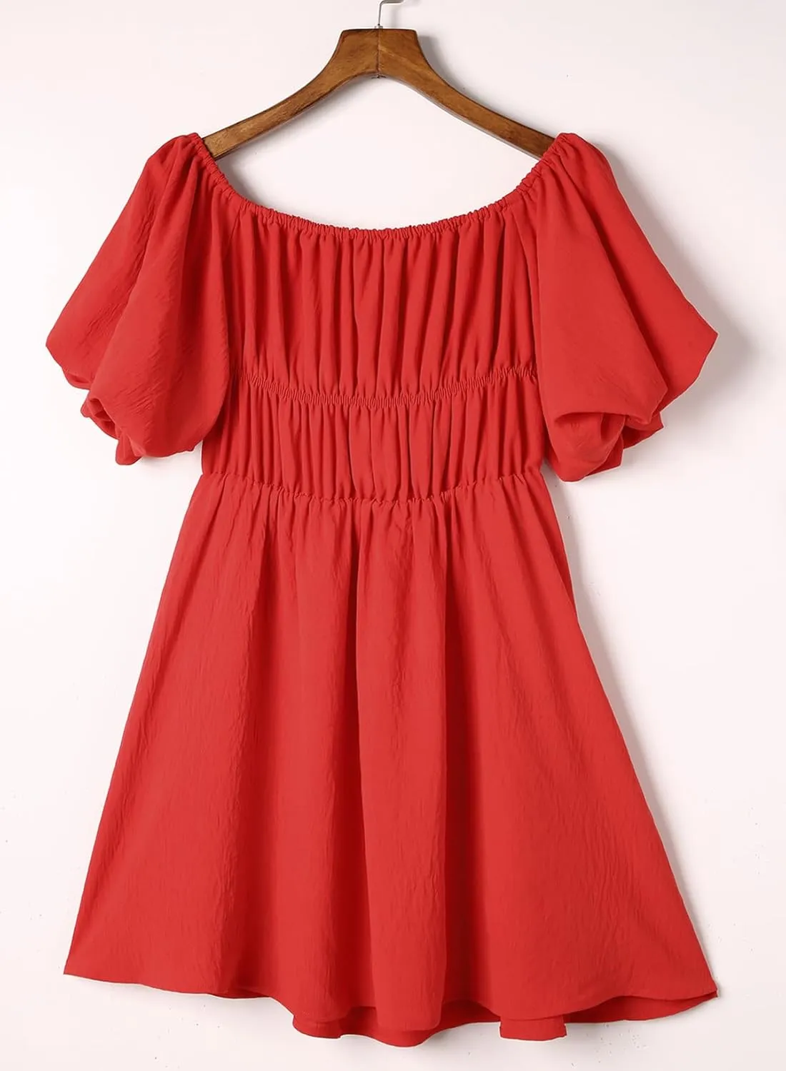 Dokotoo Womens Off The Shoulder Summer Dresses 2025 Short Lantern Sleeve Ruffle Elastic Waist A-Line Casual Mini Dress