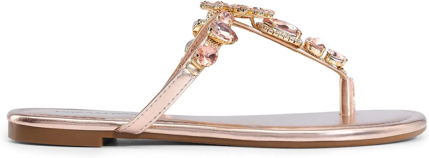 DREAM PAIRS Flip Flops for Women Dressy Rhinestone T-Strap Thong Sandals for Summers Dress Beach