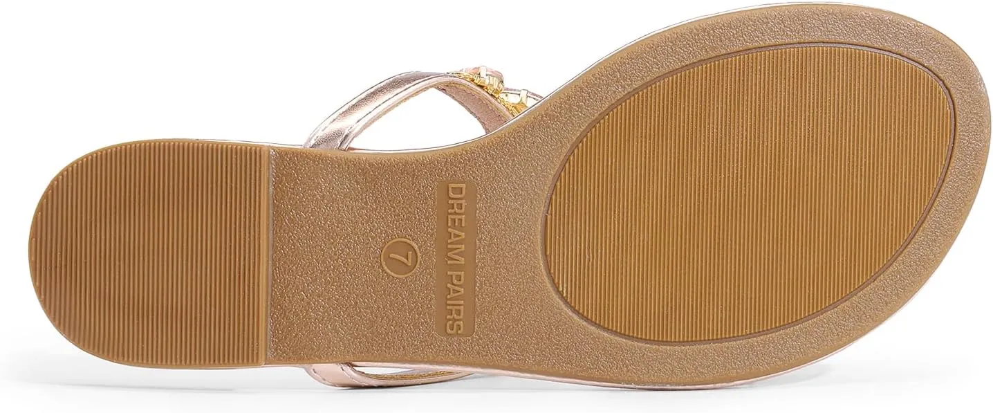 DREAM PAIRS Flip Flops for Women Dressy Rhinestone T-Strap Thong Sandals for Summers Dress Beach